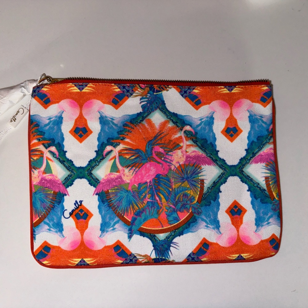 CAMILLA *Flamenco Flamingo* vibrant boho print canvas clutch pouch purse bag - Picture 6 of 6